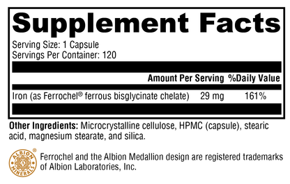 Iron Glycinate 120 Capsules Supplement Facts