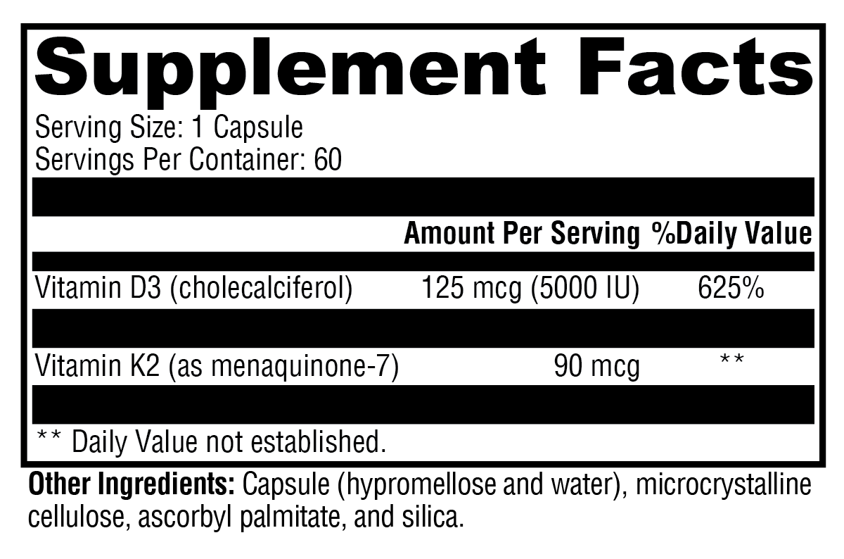 K2-D3 5000 60 Capsules Supplement Facts