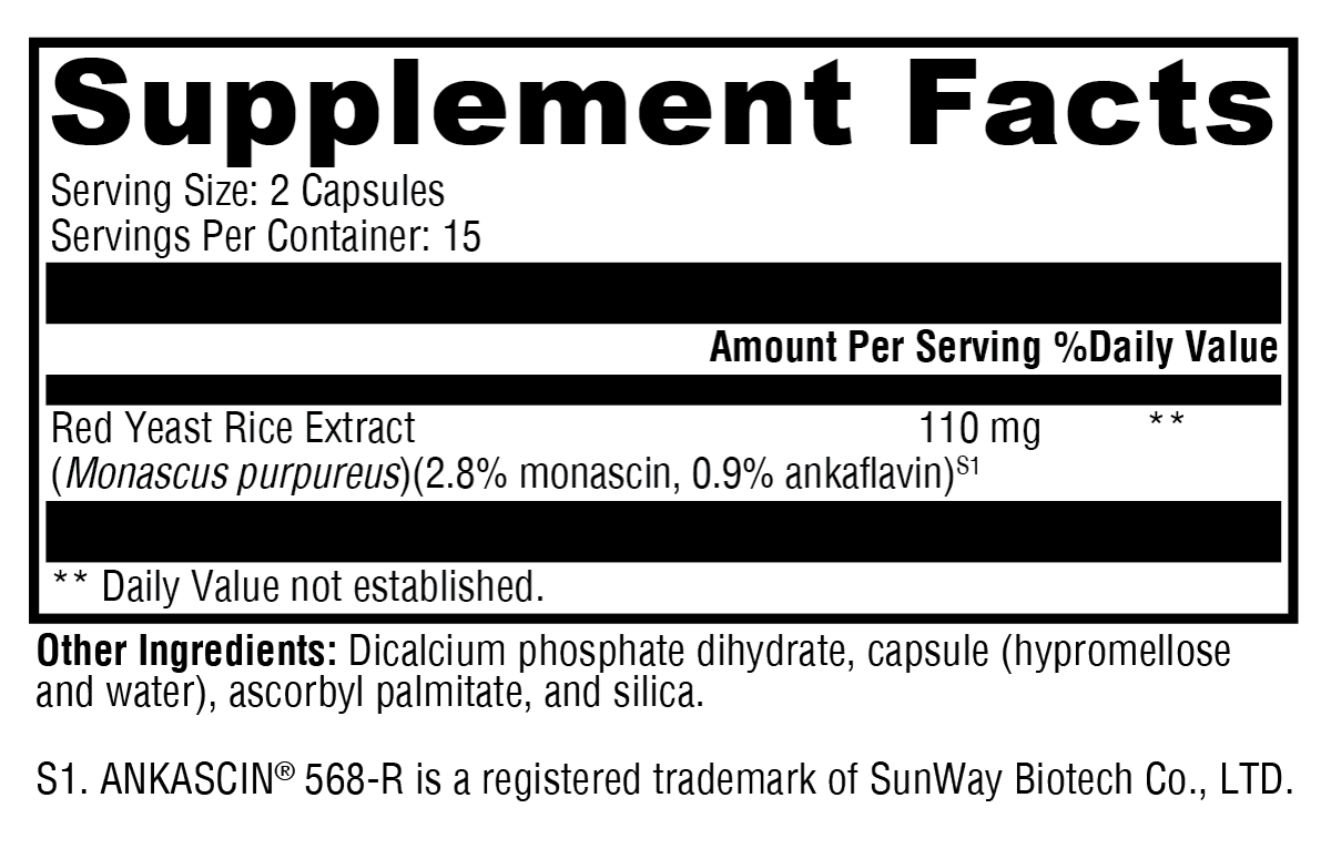 Red Yeast Rice 30 Capsules Supplement Facts